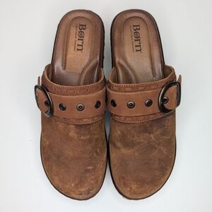 Born Banyan Clogs Mules Brown Leather Buckle Strap Studded Women's Size 9